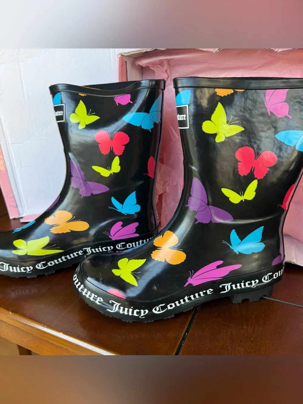 NEW JUICY COUTURE Colorful Butterfly Rain boots - Size 9